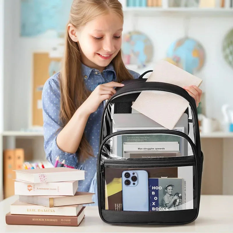 Transparent PVC Backpack – Waterproof Clear School Bag for Girls & Boys, Durable Mochila Escolar for Everyday Use